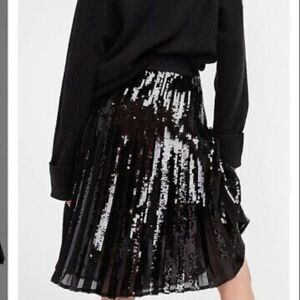 New with tags Express Black Sequined/Pleated High Waisted Midi Skirt Size XS.